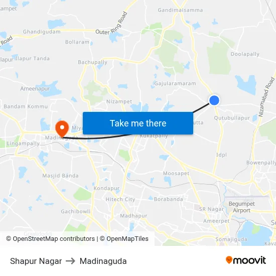 Shapur Nagar to Madinaguda map