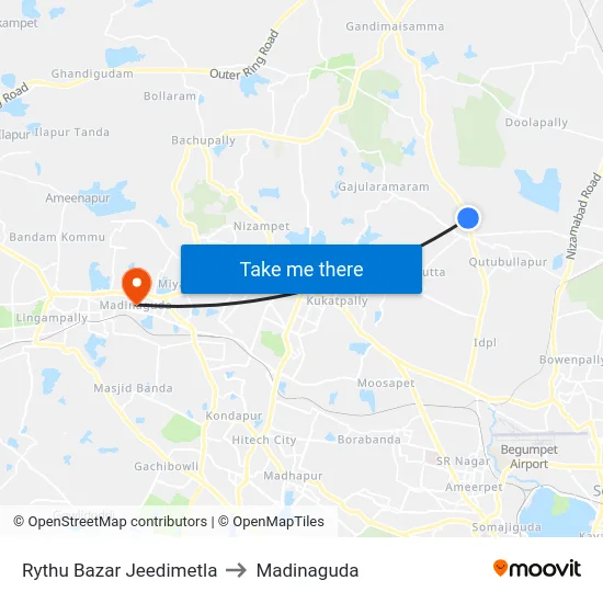 Rythu Bazar Jeedimetla to Madinaguda map