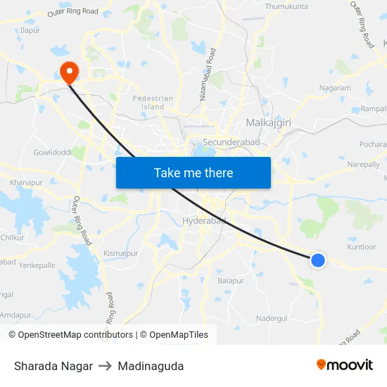 Sharada Nagar to Madinaguda map