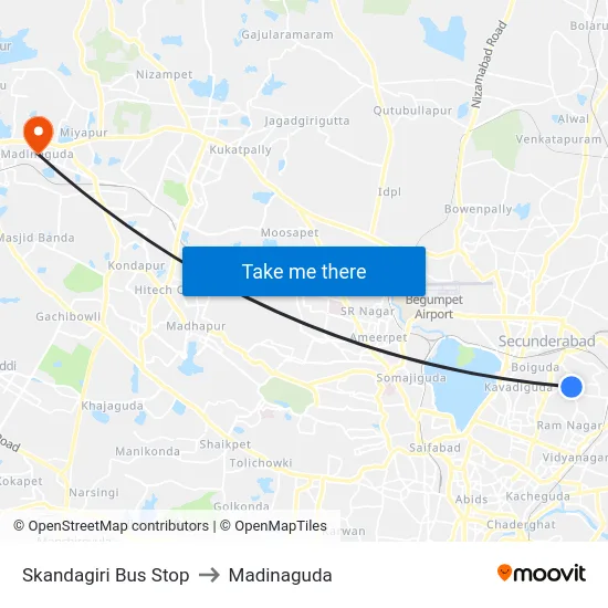 Skandagiri Bus Stop to Madinaguda map