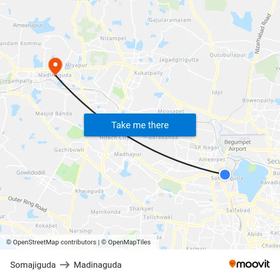 Somajiguda to Madinaguda map