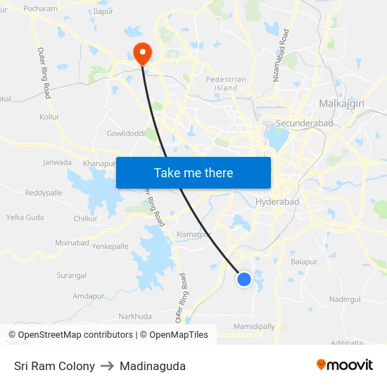 Sri Ram Colony to Madinaguda map