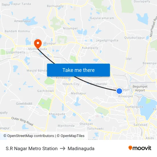 S.R Nagar Metro Station to Madinaguda map