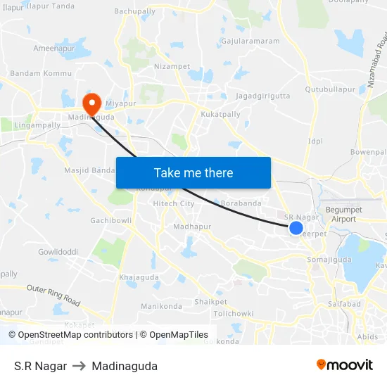 S.R Nagar to Madinaguda map