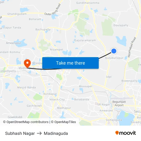 Subhash Nagar to Madinaguda map