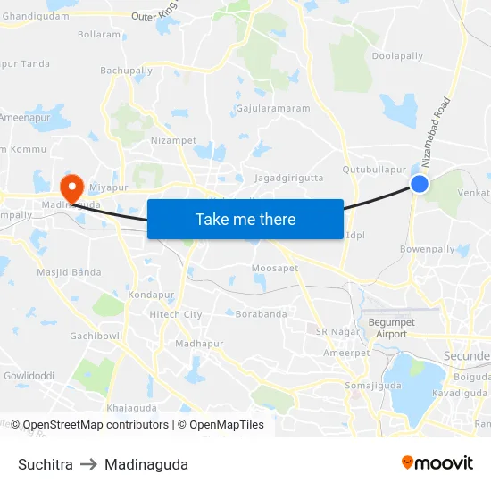 Suchitra to Madinaguda map