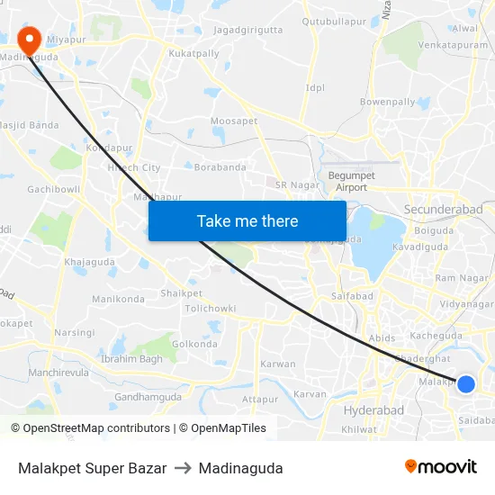 Malakpet Super Bazar to Madinaguda map