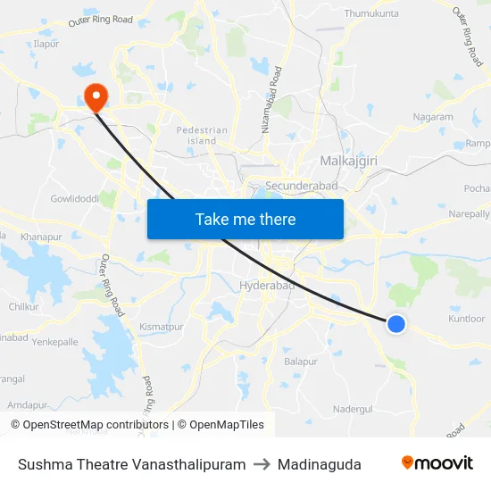 Sushma Theatre Vanasthalipuram to Madinaguda map
