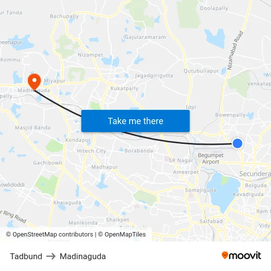 Tadbund to Madinaguda map