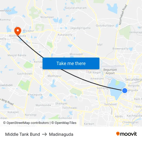 Middle Tank Bund to Madinaguda map