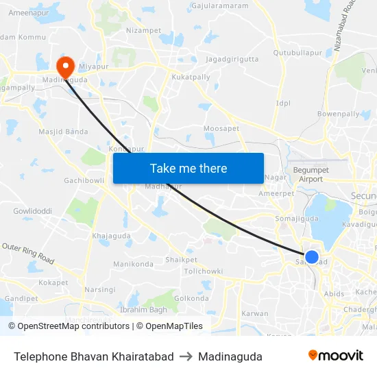 Telephone Bhavan Khairatabad to Madinaguda map