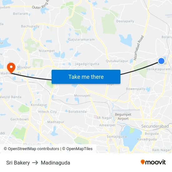 Sri Bakery to Madinaguda map
