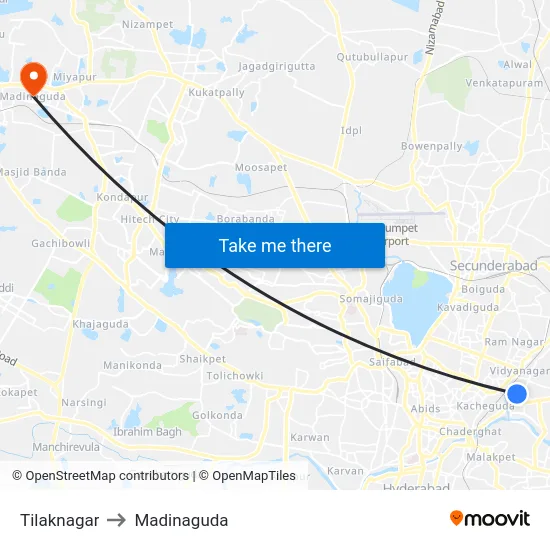 Tilaknagar to Madinaguda map