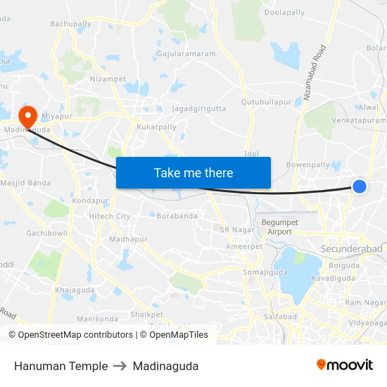 Hanuman Temple to Madinaguda map