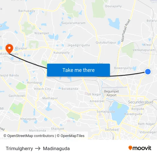 Trimulgherry to Madinaguda map