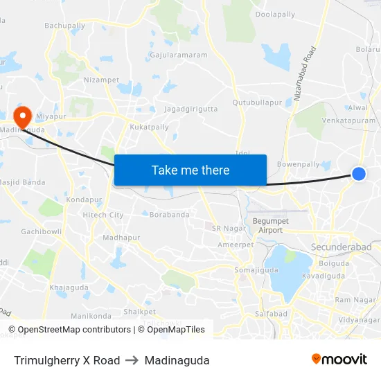 Trimulgherry X Road to Madinaguda map