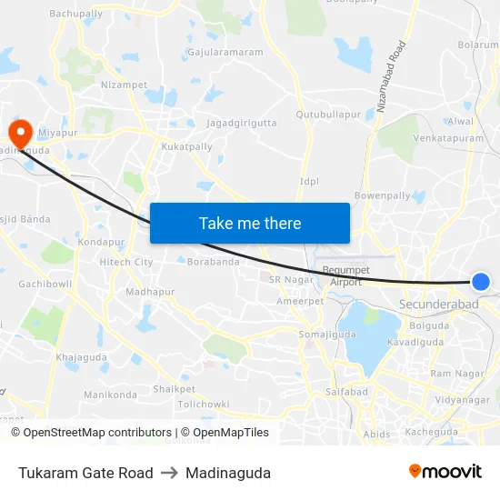 Tukaram Gate Road to Madinaguda map