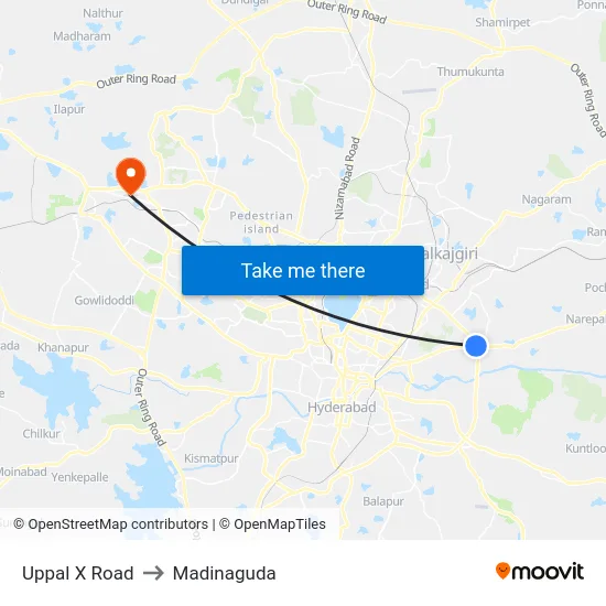 Uppal X Road to Madinaguda map