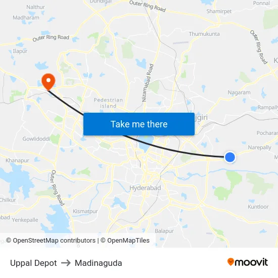 Uppal Depot to Madinaguda map