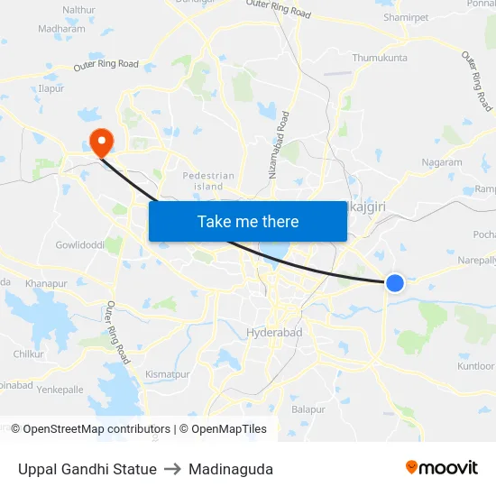 Uppal Gandhi Statue to Madinaguda map