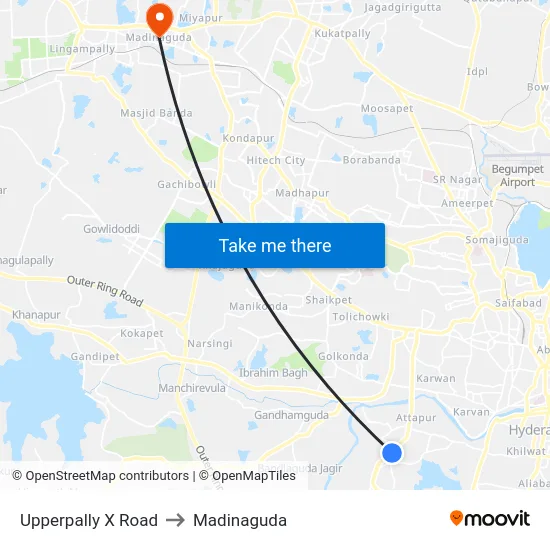 Upperpally X Road to Madinaguda map