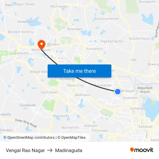 Vengal Rao Nagar to Madinaguda map