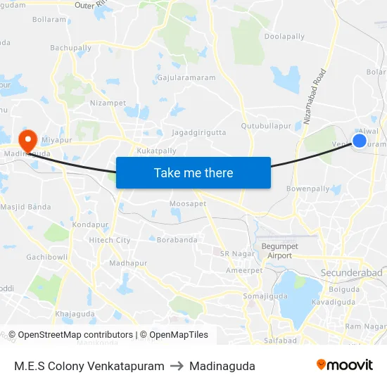 M.E.S Colony Venkatapuram to Madinaguda map