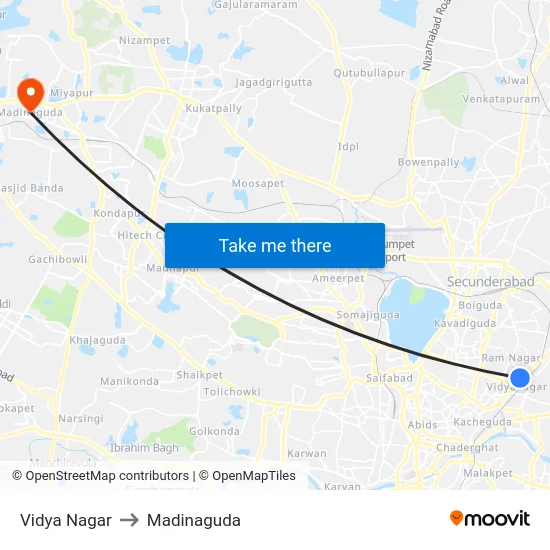 Vidya Nagar to Madinaguda map