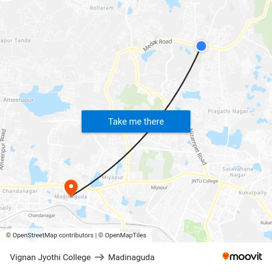 Vignan Jyothi College to Madinaguda map