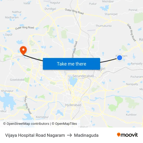 Vijaya Hospital Road Nagaram to Madinaguda map