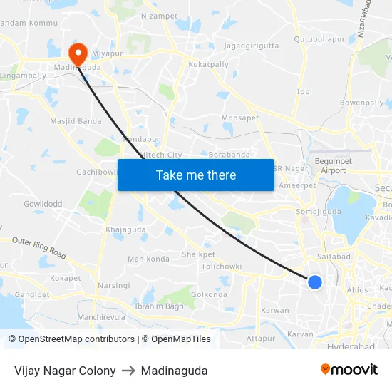 Vijay Nagar Colony to Madinaguda map