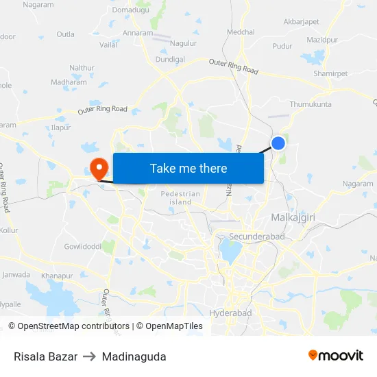 Risala Bazar to Madinaguda map