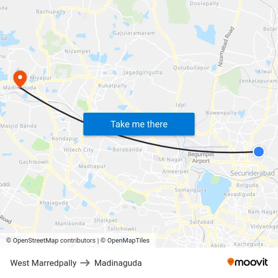 West Marredpally to Madinaguda map