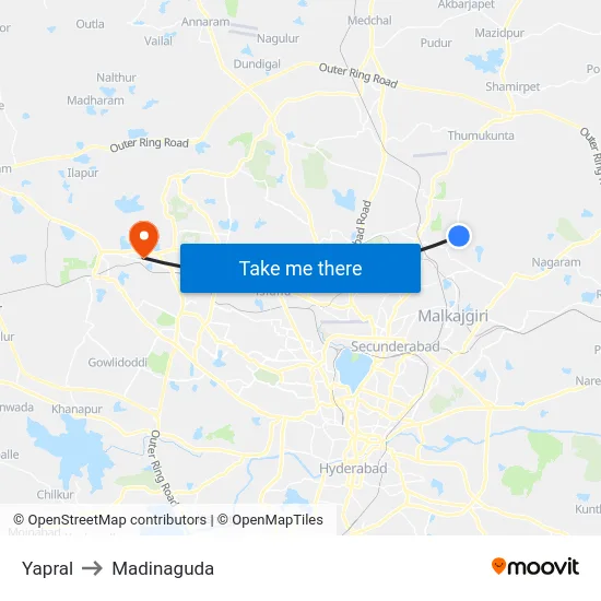 Yapral to Madinaguda map