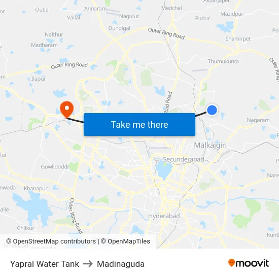 Yapral Water Tank to Madinaguda map
