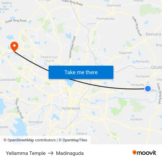 Yellamma Temple to Madinaguda map