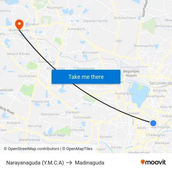 Narayanaguda (Y.M.C.A) to Madinaguda map