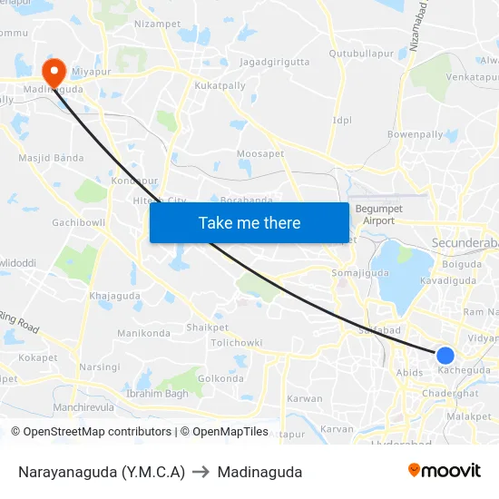 Narayanaguda (Y.M.C.A) to Madinaguda map