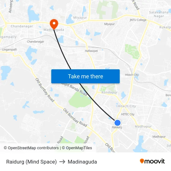 Raidurg (Mind Space) to Madinaguda map