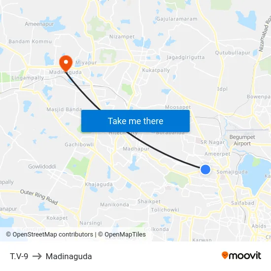 T.V-9 to Madinaguda map