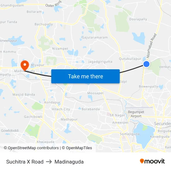 Suchitra X Road to Madinaguda map