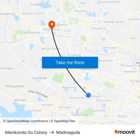 Manikonda Ou Colony to Madinaguda map