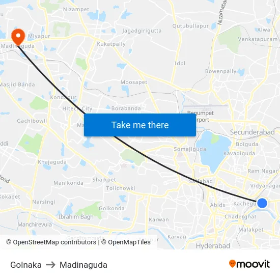 Golnaka to Madinaguda map