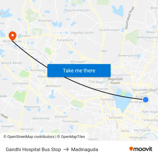 Gandhi Hospital Bus Stop to Madinaguda map