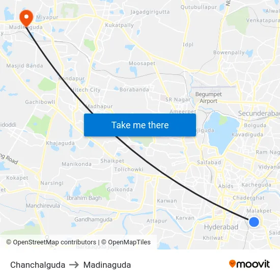 Chanchalguda to Madinaguda map