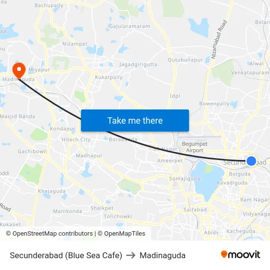 Secunderabad (Blue Sea Cafe) to Madinaguda map