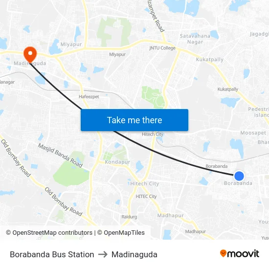 Borabanda Bus Station to Madinaguda map