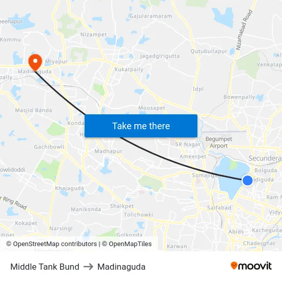 Middle Tank Bund to Madinaguda map