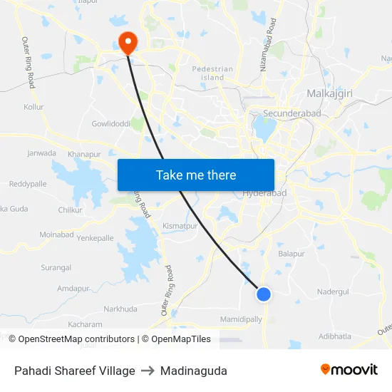 Pahadi Shareef Village to Madinaguda map