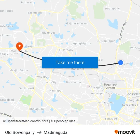 Old Bowenpally to Madinaguda map